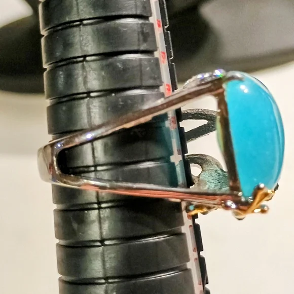 Elegant Turquoise Stone and Gold-Plated Gecko Ring Size 9 - Picture 5 of 8